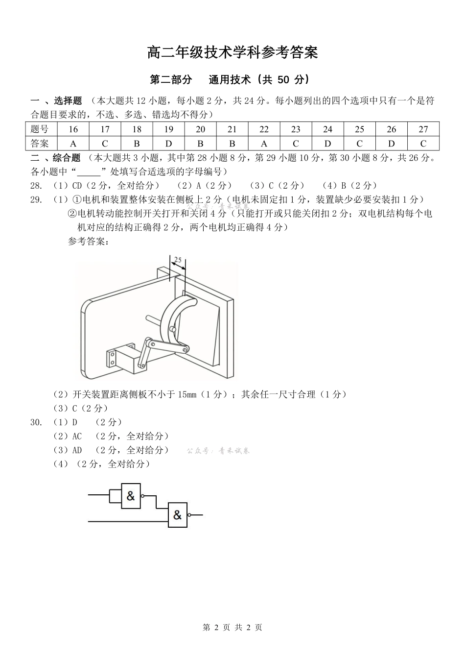 技术参考答案浙江七金兰教育合作组织2025-026学年度第二学期(下)高二年级期中联考(4.22-4.24).pdf_第2页