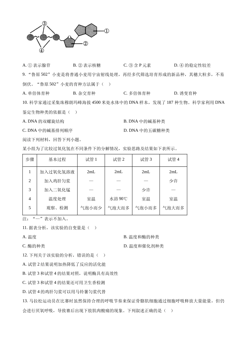 生物-2024届浙江杭州市教研联盟高一下学期6月学考模拟考试_副本.docx_第2页