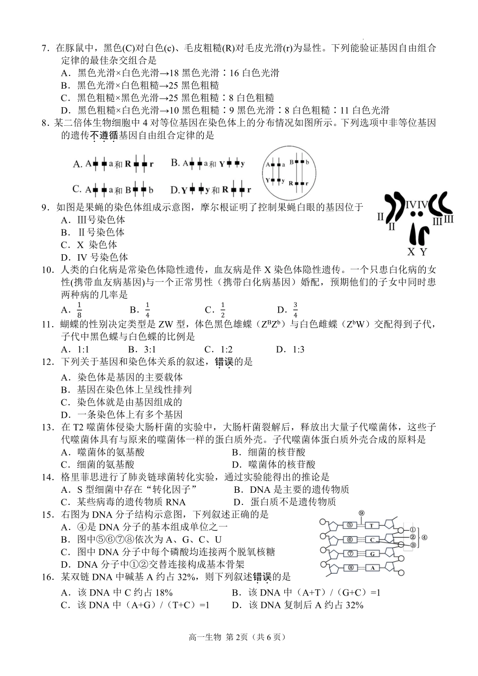 生物-江苏扬州市2024学年高一下学期6月期末检测_副本.pdf_第2页