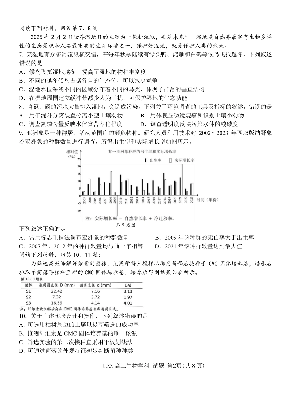 生物浙江七金兰教育合作组织2025-026学年度第二学期(下)高二年级期中联考(4.22-4.24).pdf_第2页