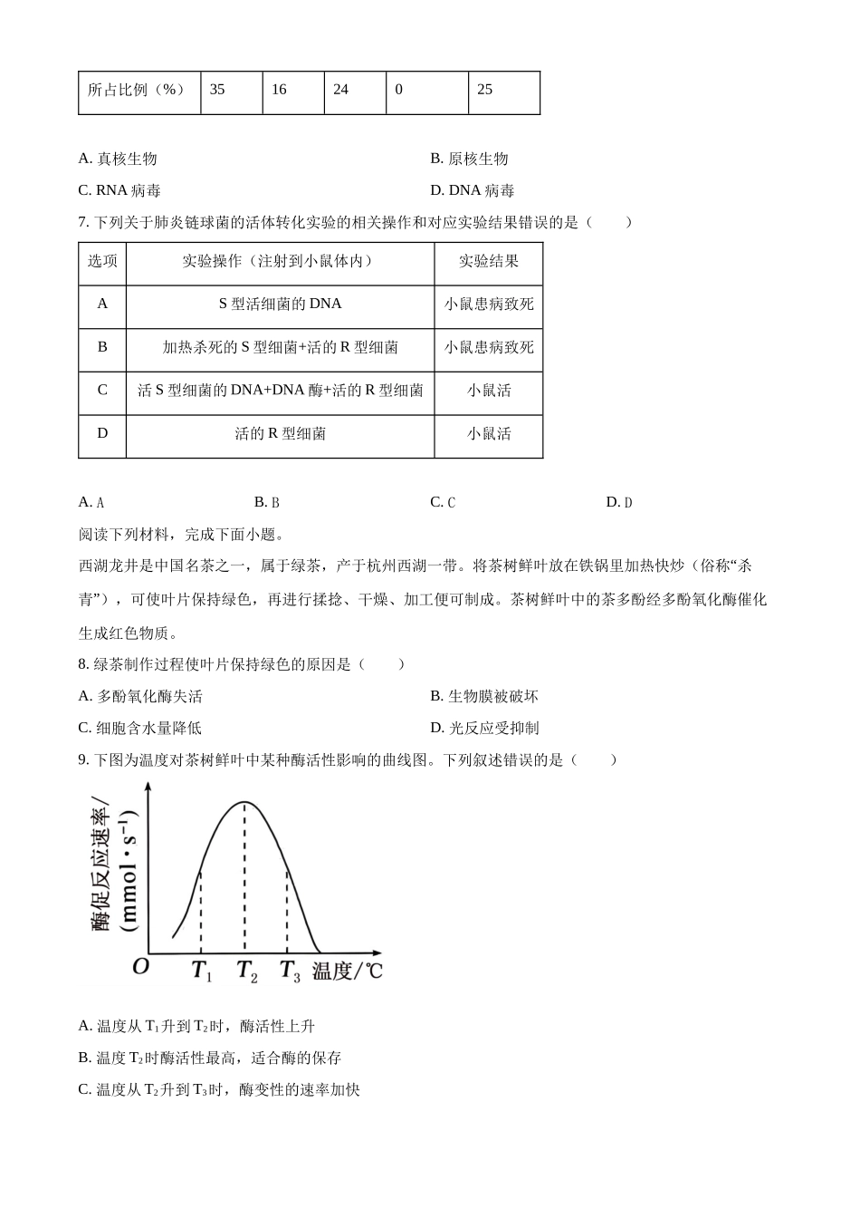 浙江浙里特色联盟2025学年第二学期中联考高一年级生物学学科试题（原卷版）.docx_第2页