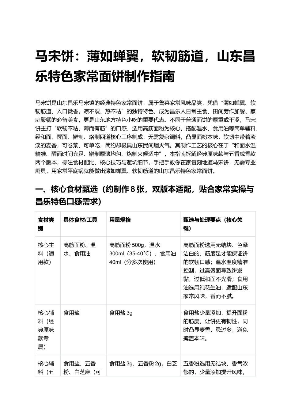 马宋饼：薄如蝉翼，软韧筋道，山东昌乐特色家常面饼制作指南.docx_第1页