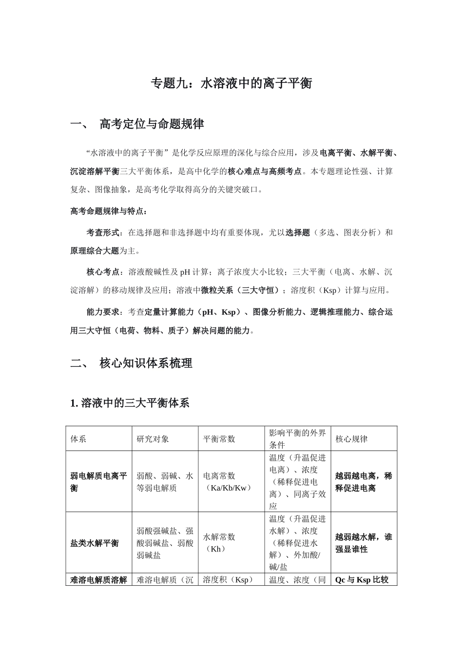 高考化学二轮复习专题九：水溶液中的离子平衡 讲义.docx_第1页