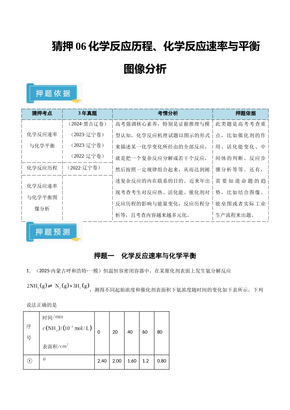 猜押06化学反应历程、化学反应速率与平衡图像分析（学生版）.docx_第1页