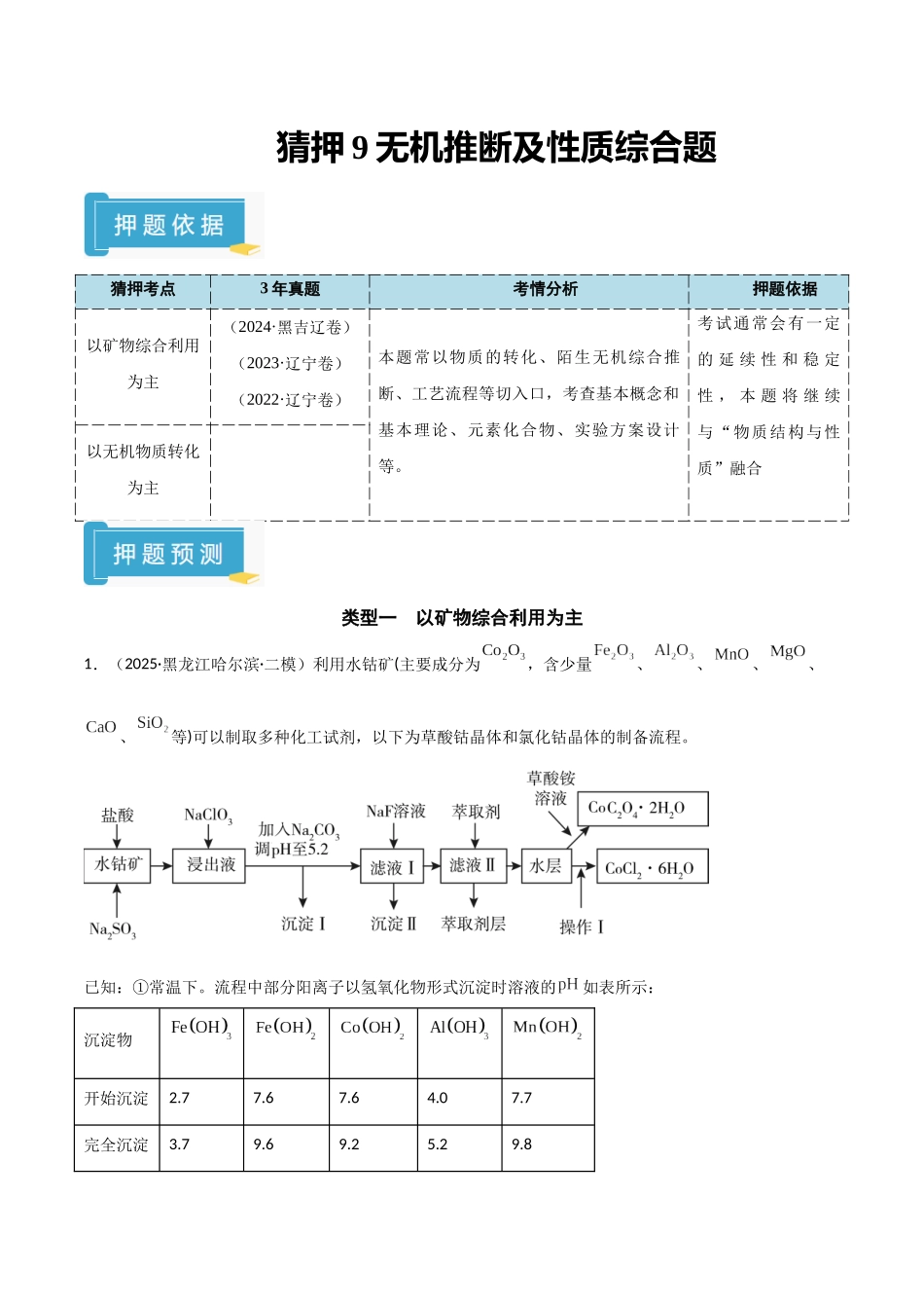 猜押9无机推断及性质综合题（教师版）.docx_第1页