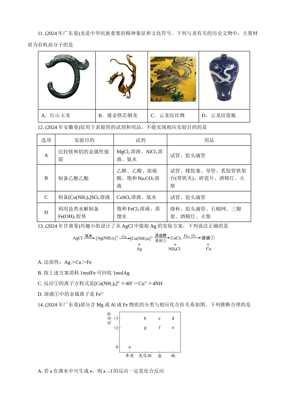 高考化学一轮复习：《第12讲  镁、铝、铜及其化合物　金属冶炼》巩固训练(学生版).docx_第3页