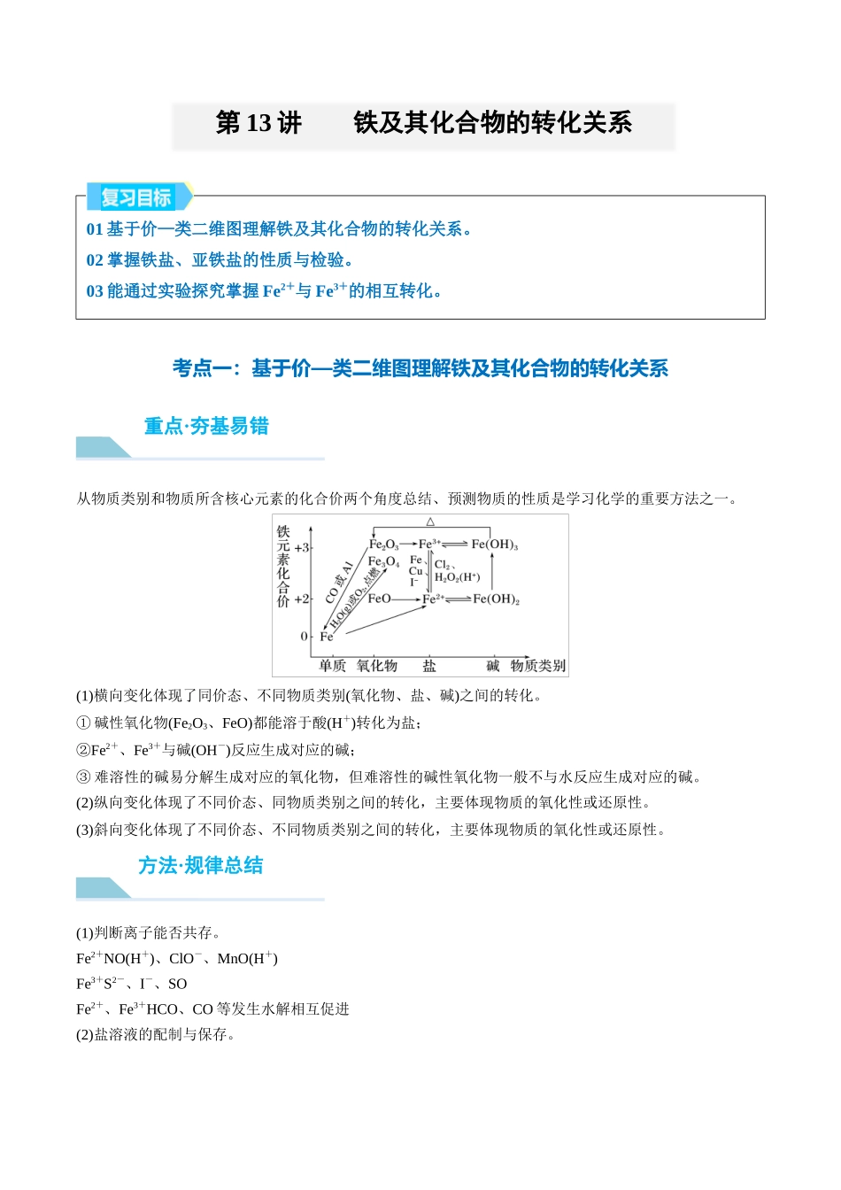 (重点·方法·点拨)第13讲 铁及其化合物的转化关系- (教师版).docx_第1页