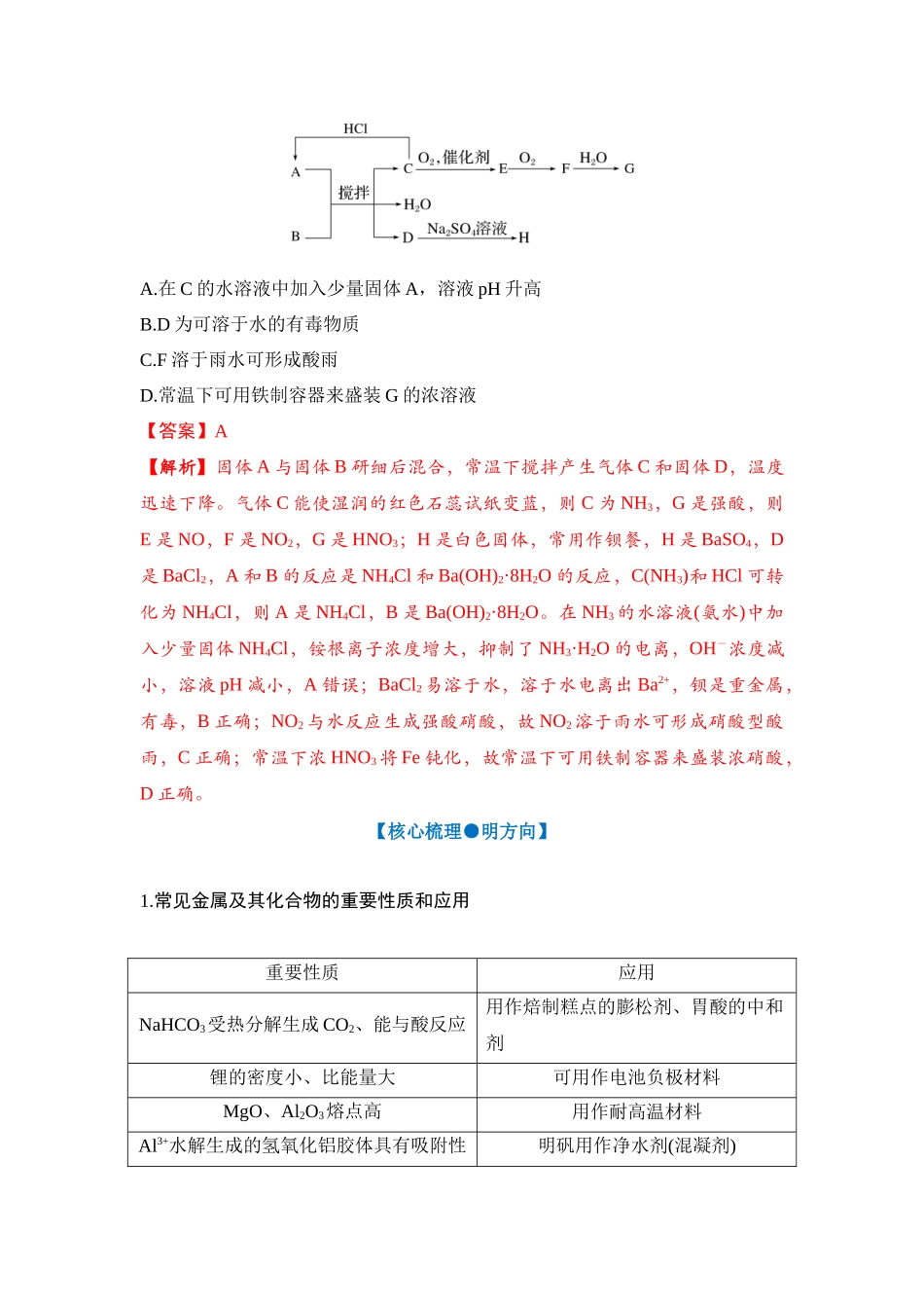 大单元二 专题二 常见无机物的性质、转化及应用（教师版）.docx_第3页