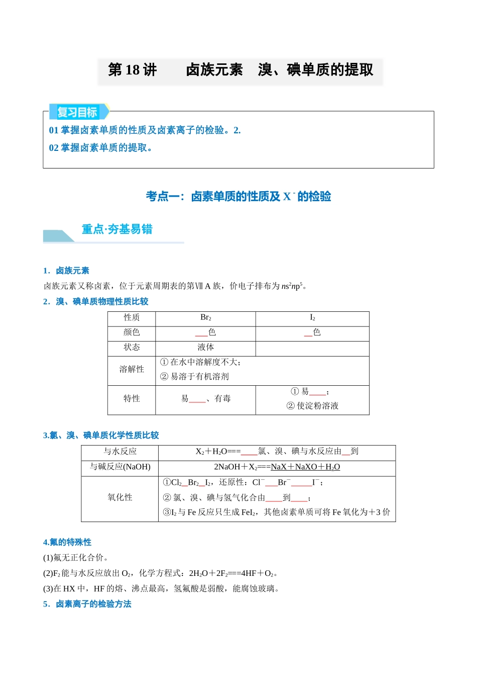 (重点·方法·点拨)第18讲 卤族元素 溴、碘单质的提取- (学生版).docx_第1页
