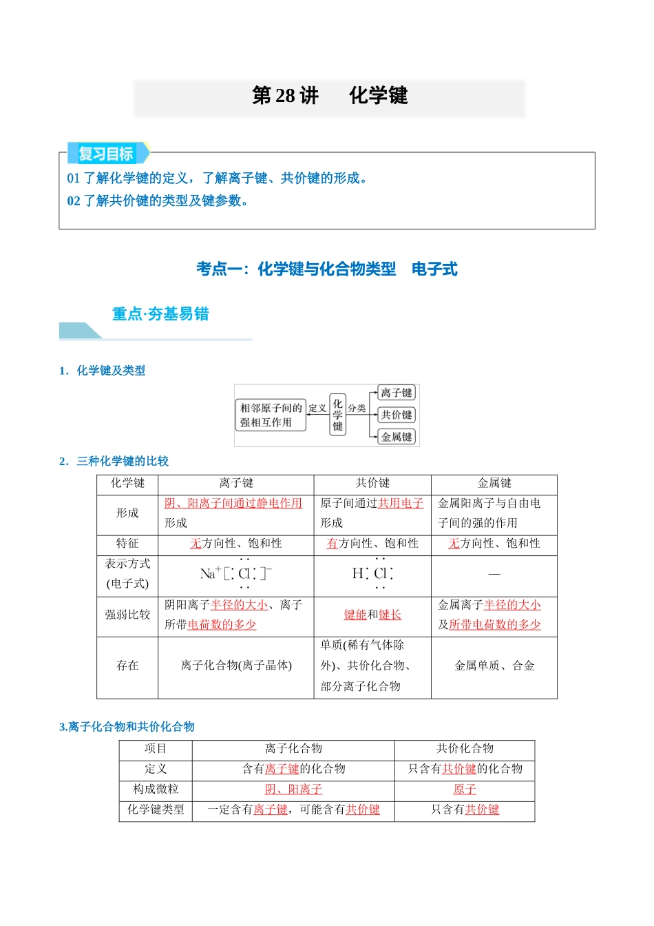 （重点·方法·点拨）第28讲 化学键- （教师版）.docx_第1页