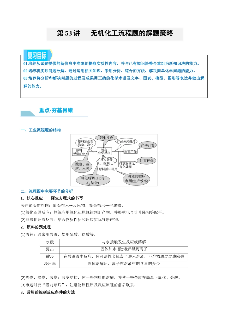 （重点·方法·点拨）第53讲 无机化工流程题的解题策略- （学生版）.docx_第1页