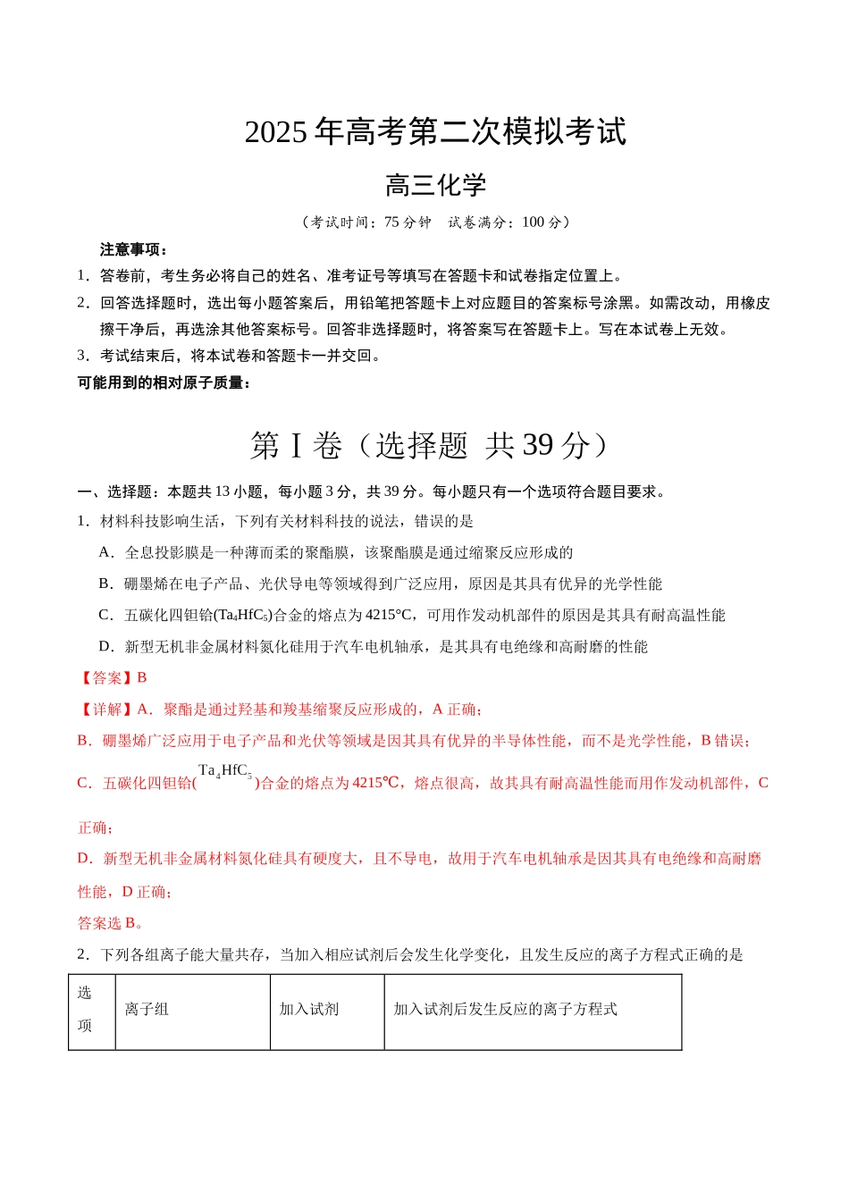 化学（福建卷）（全解全析）.docx_第1页