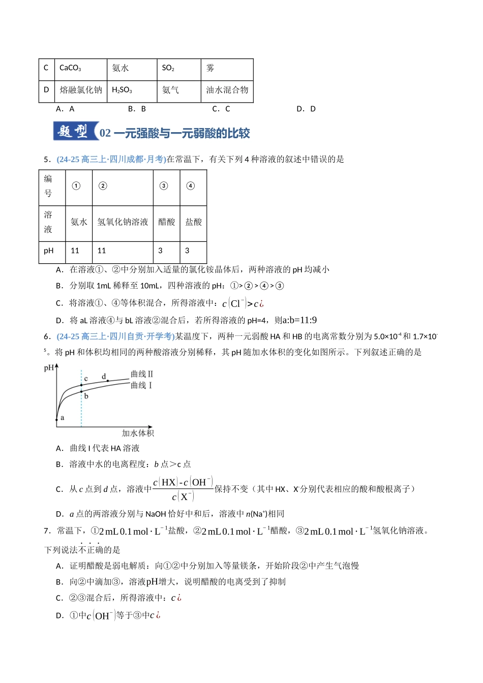 第01讲 电离平衡（专项训练）（四川专用）（学生版）.docx_第2页