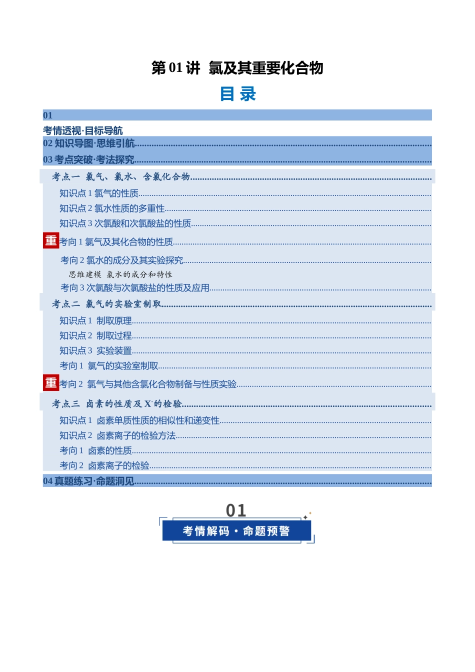 第01讲 氯及其重要化合物(复习讲义)(安徽专用)(学生版).docx_第1页