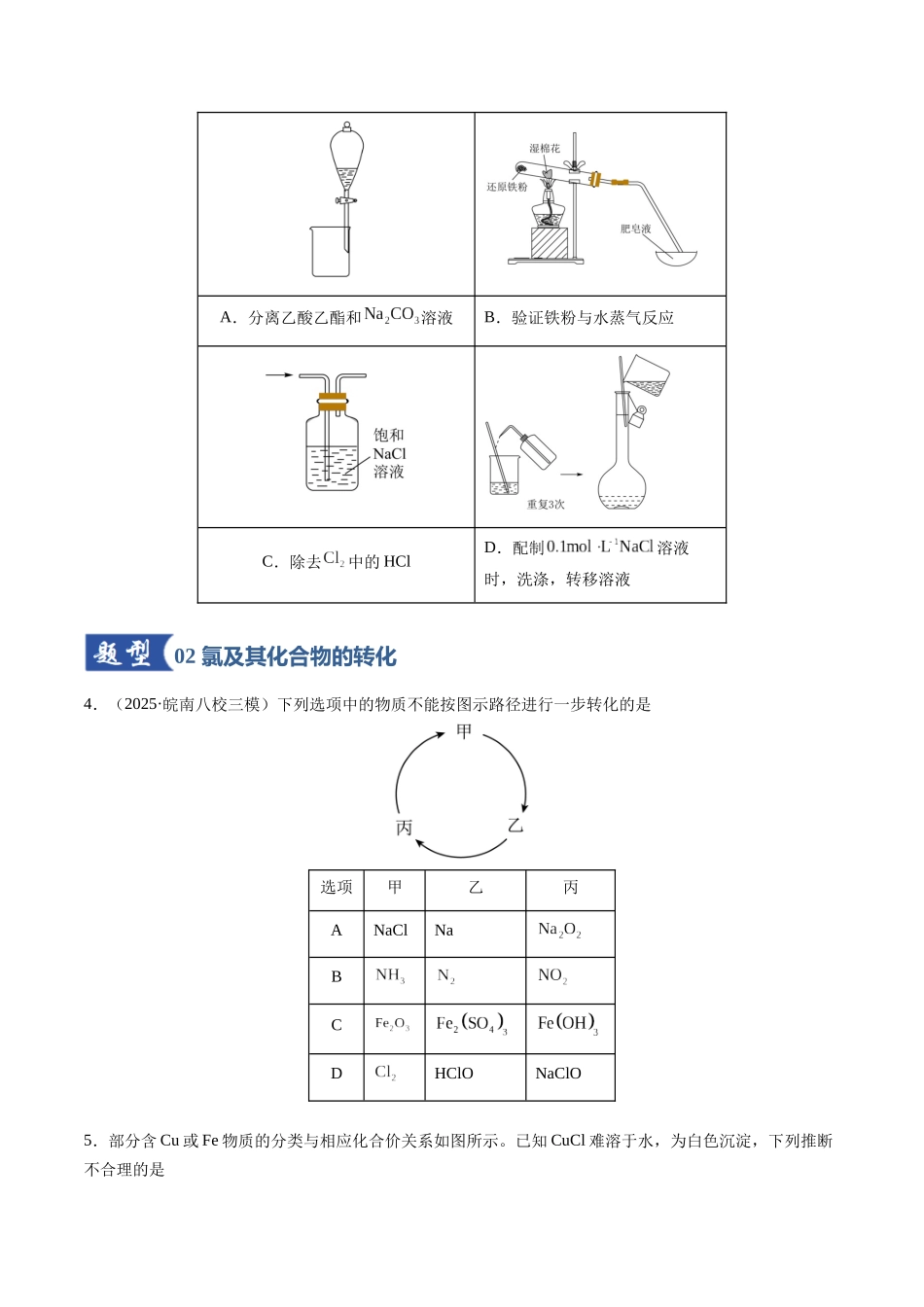 第01讲 氯及其重要化合物（专项训练）（安徽专用）（学生版）.docx_第2页