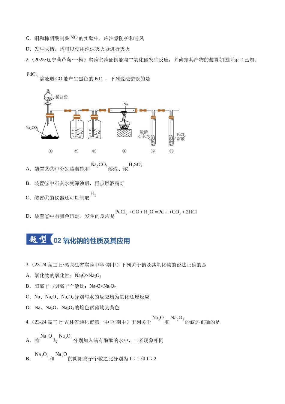 第01讲 钠及其重要化合物（专项训练）（黑吉辽蒙专用）（学生版）.docx_第2页