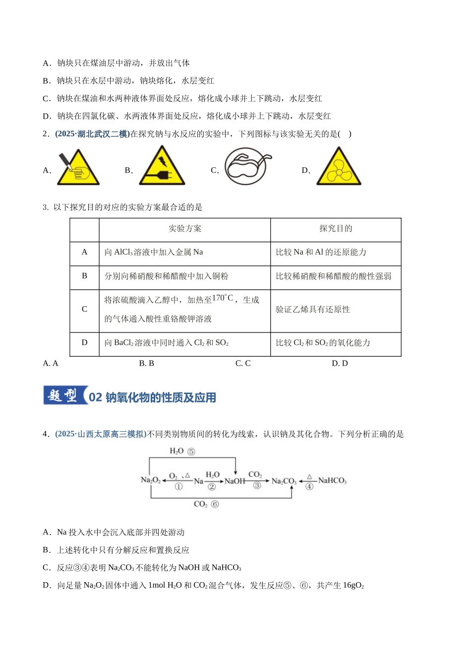 第01讲 钠及其重要化合物（专项训练）（四川专用）（学生版）.docx_第2页