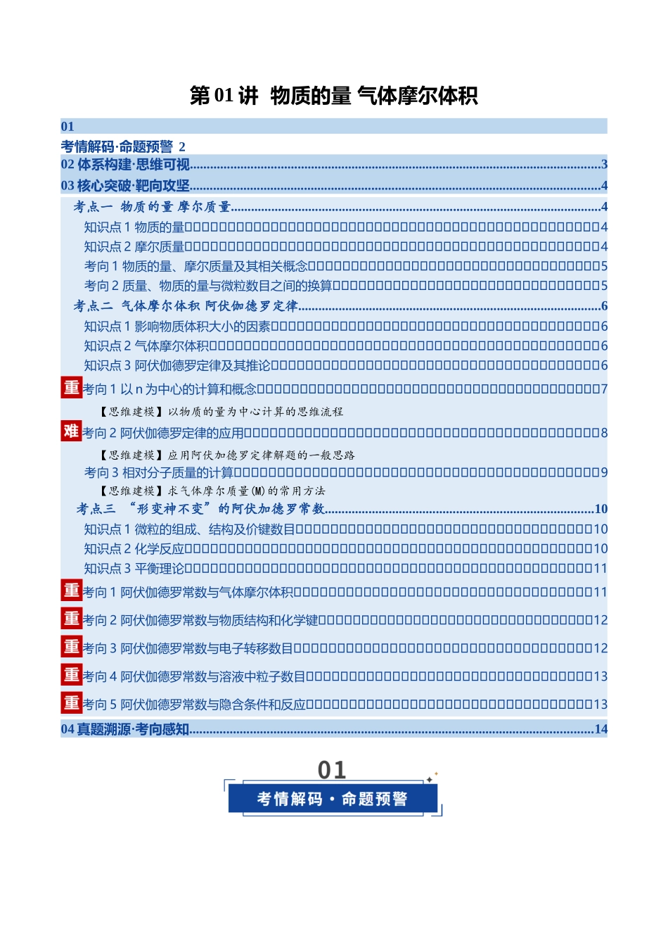 第01讲 物质的量 气体摩尔质量（学生版）.docx_第1页