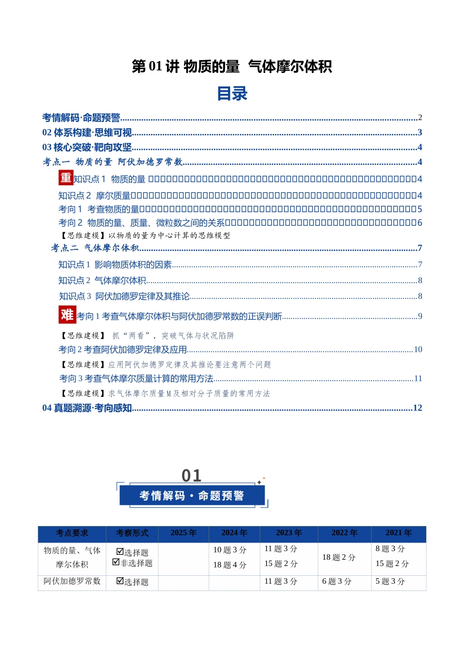 第01讲 物质的量、气体摩尔体积（复习讲义）（湖南专用）（学生版）.docx_第1页