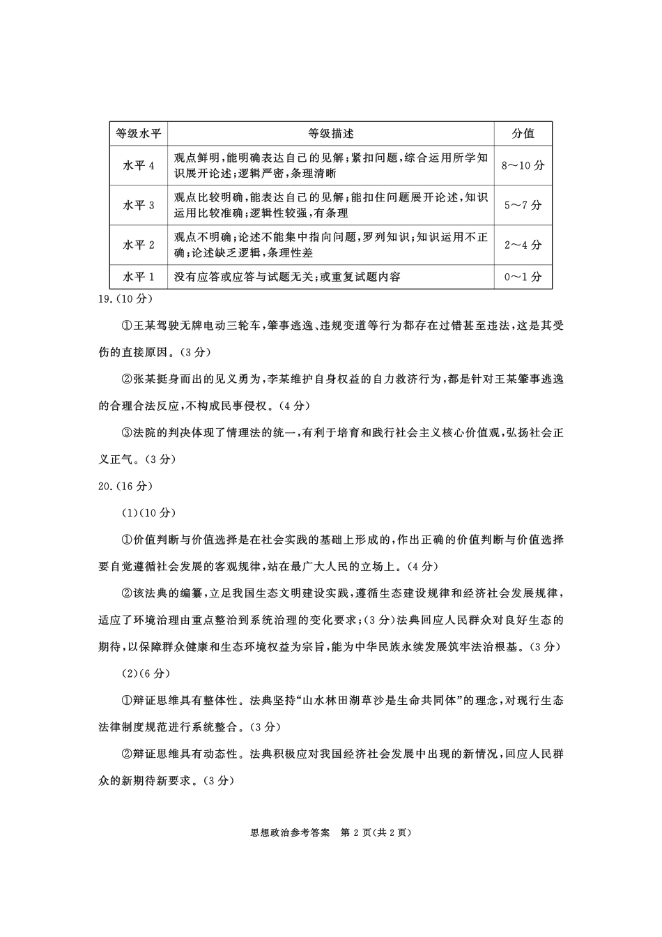 2023级高三下学期定时练习政治答案.pdf_第2页