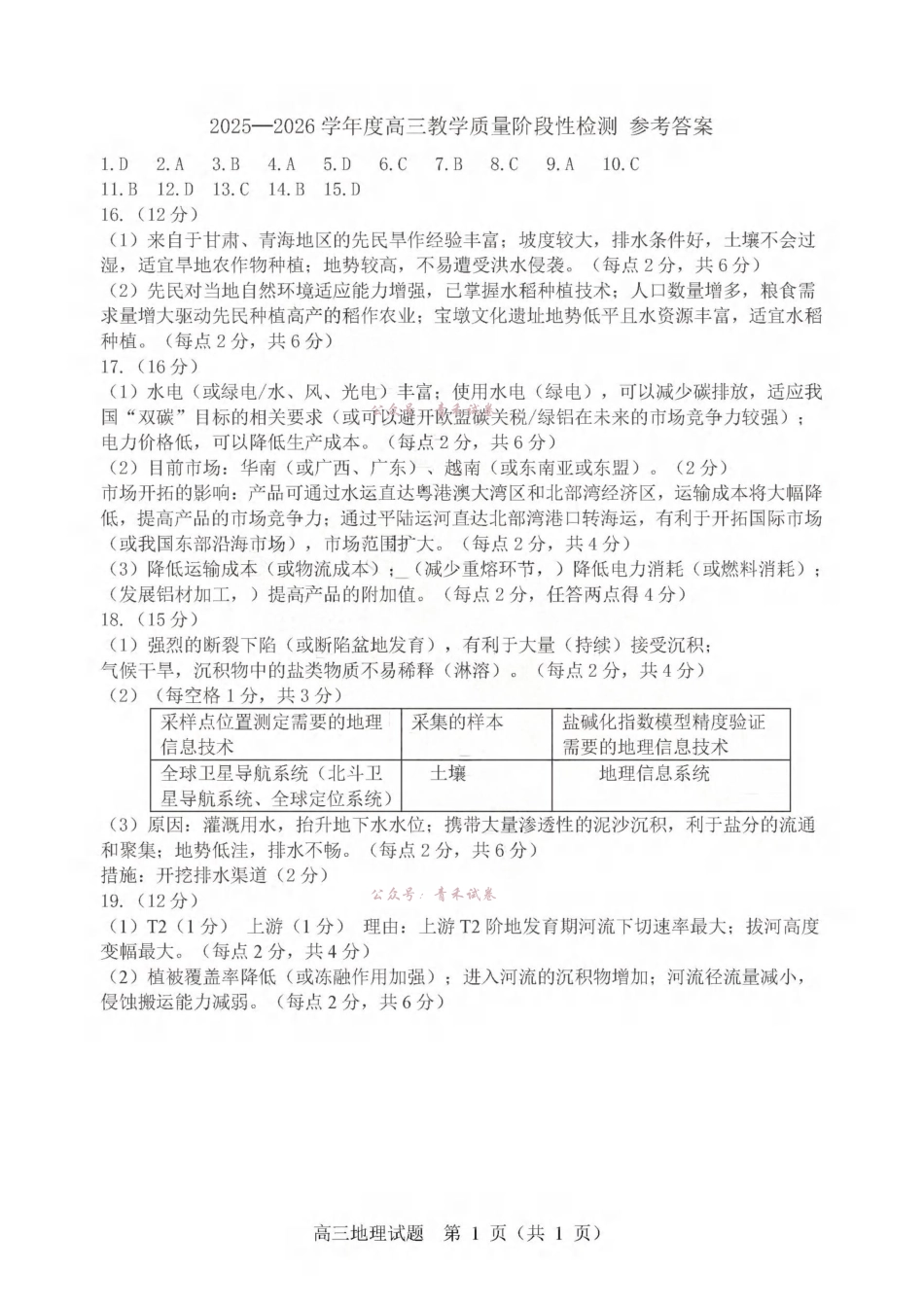 2025-2026学年度高三教学质量阶段性检测地理答案.pdf_第1页
