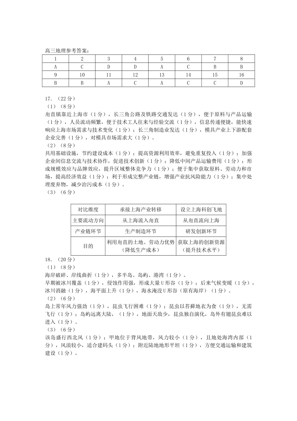 2025-2026学年福州市高三年级五月质量检测地理答案.doc_第1页