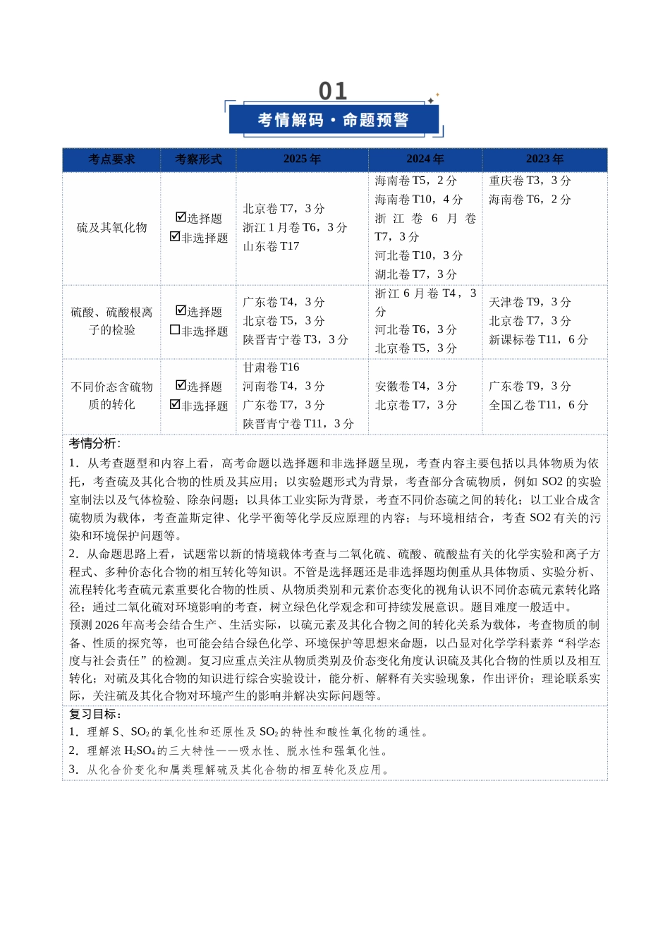 第02讲 硫及其重要化合物（复习讲义）（四川专用）（学生版）.docx_第2页
