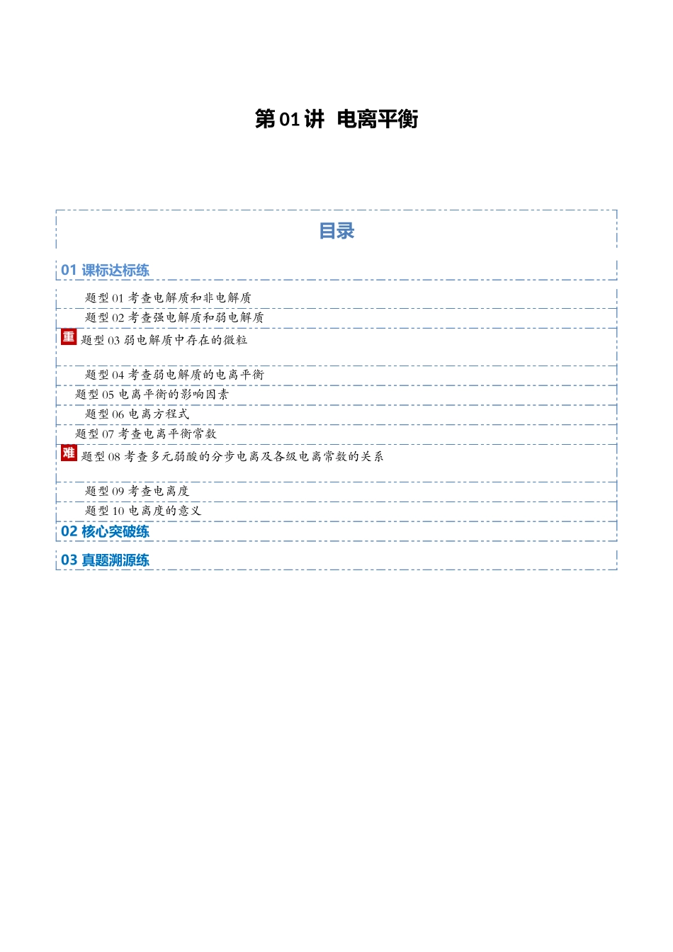第01讲 电离平衡(专项训练)(福建专用)(学生版).docx_第1页