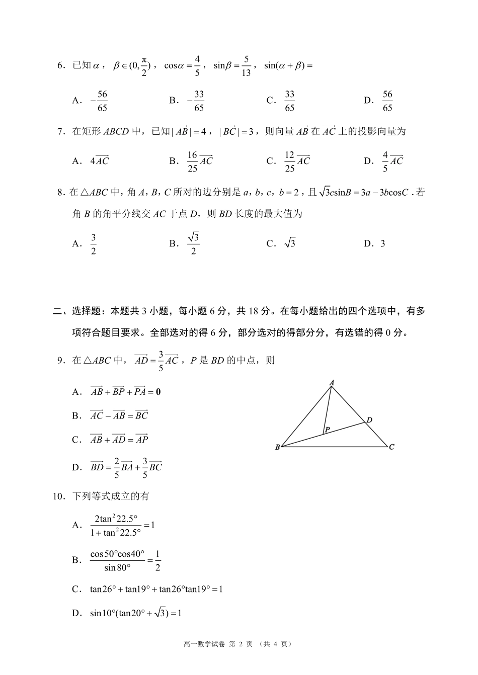 2025-2026学年高一下学期期中考试数学_副本.pdf_第2页