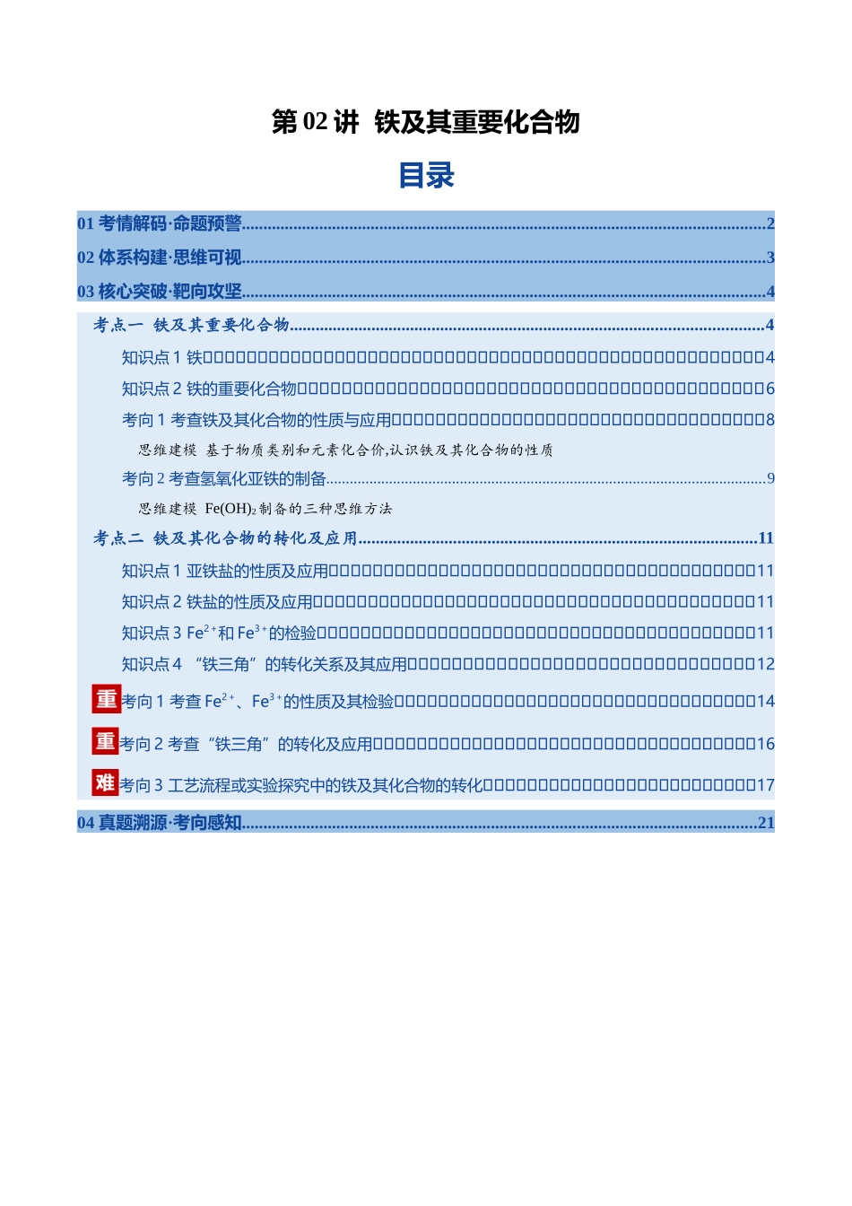 第02讲 铁及其重要化合物(复习讲义)(安徽专用)(教师版).docx_第1页
