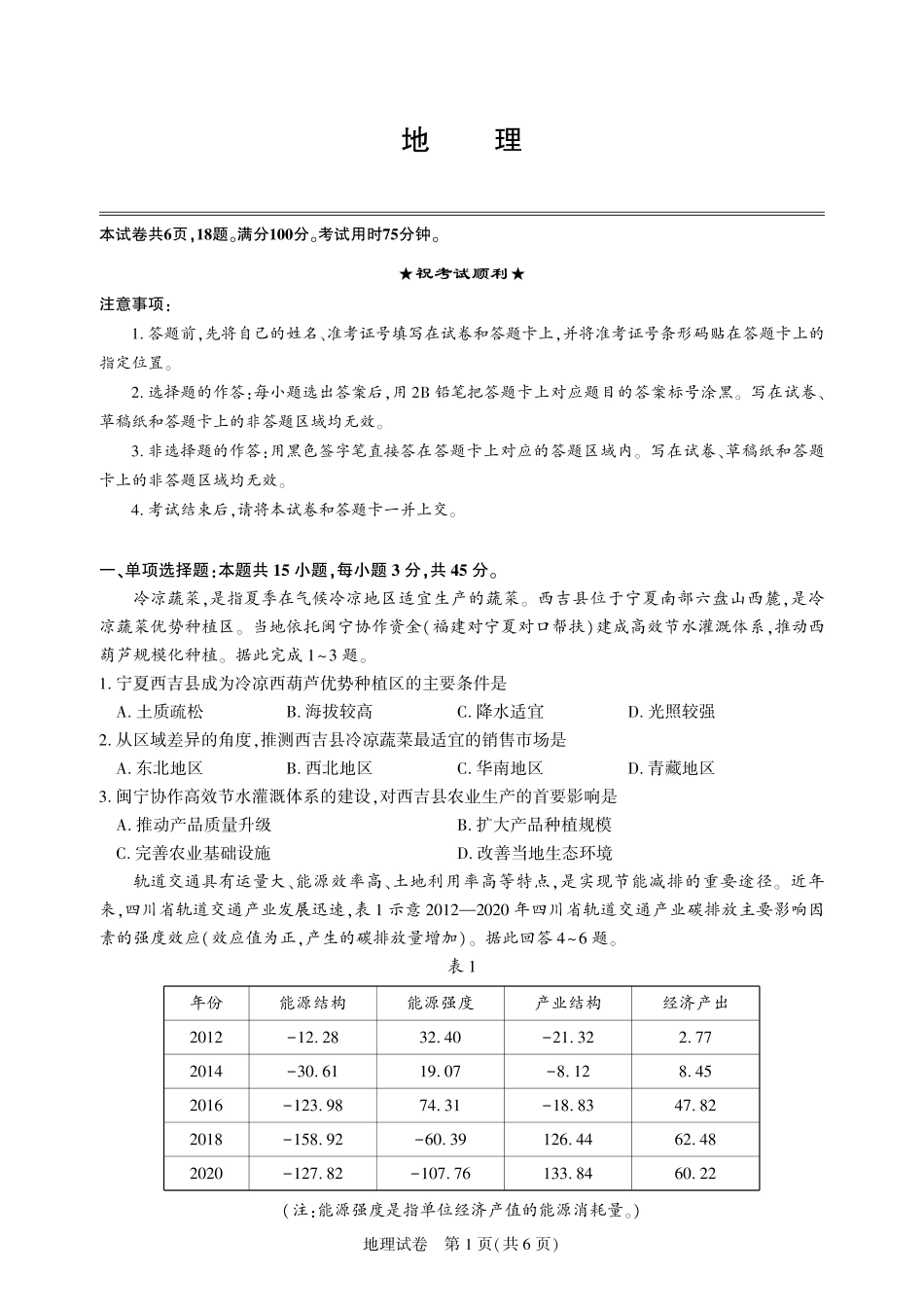 2026届高三5月高考模拟训练地理.pdf_第1页