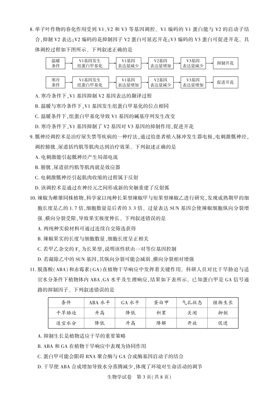 2026届高三5月高考模拟训练生物.pdf_第3页