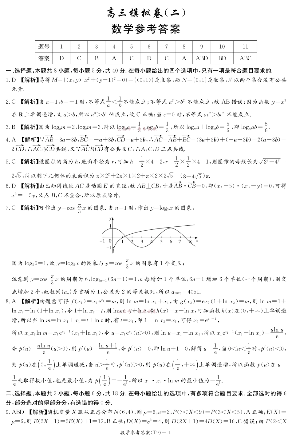 2026届高三第二次模拟考试数学答案.pdf_第1页
