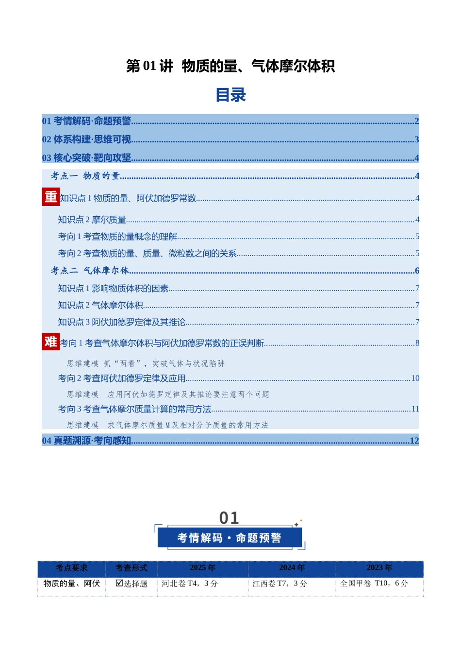 第01讲 物质的量、气体摩尔体积（复习讲义）（全国通用）（学生版）.docx_第1页