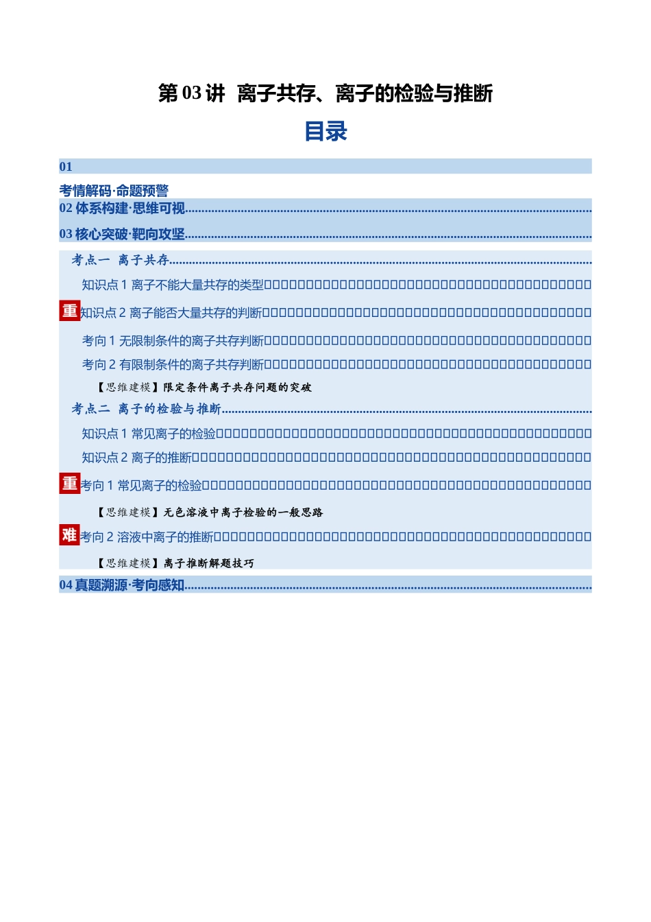 第03讲  离子共存、离子的检验与推断（复习讲义）（四川专用）（学生版）.docx_第1页
