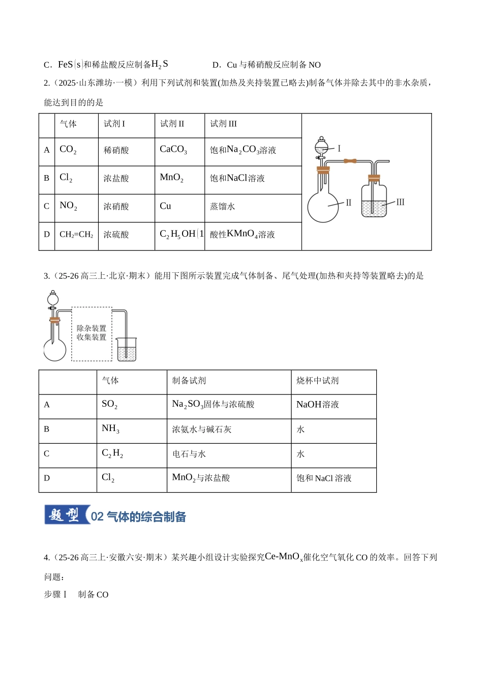 第03讲 常见物质的制备(专项训练)(黑吉辽蒙专用)(学生版).docx_第2页