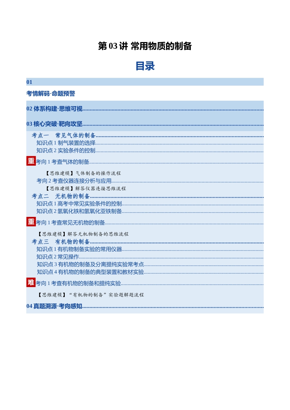 第03讲 常用物质的制备(复习讲义)(湖南专用)(教师版).docx_第1页