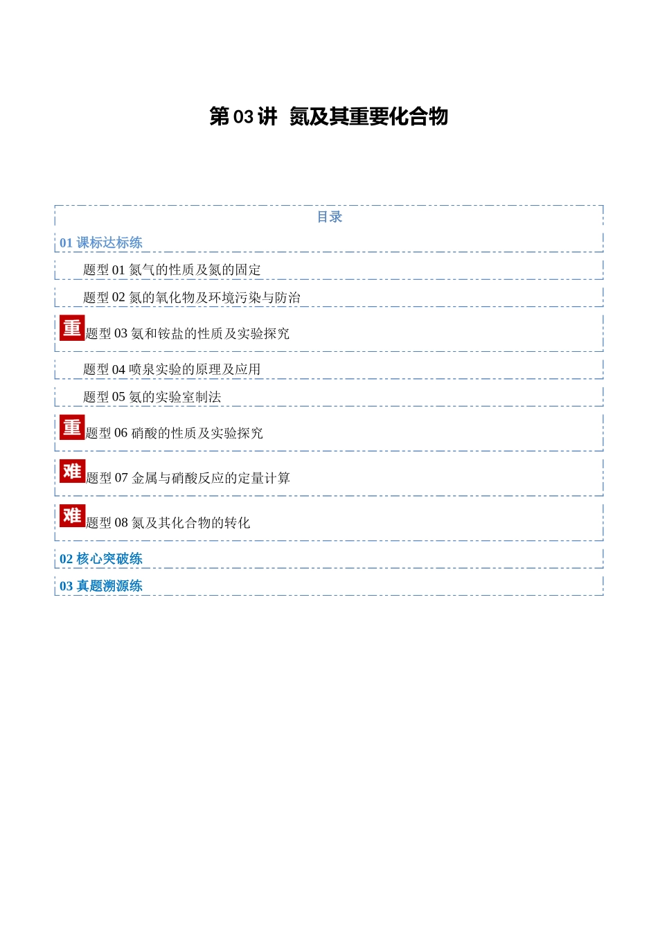 第03讲 氮及其重要化合物(专项训练)(四川专用)(学生版).docx_第1页