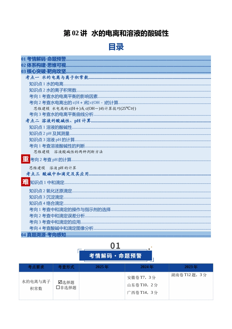第02讲 水的电离和溶液的酸碱性(复习讲义)(全国通用)(解析版) .docx_第1页