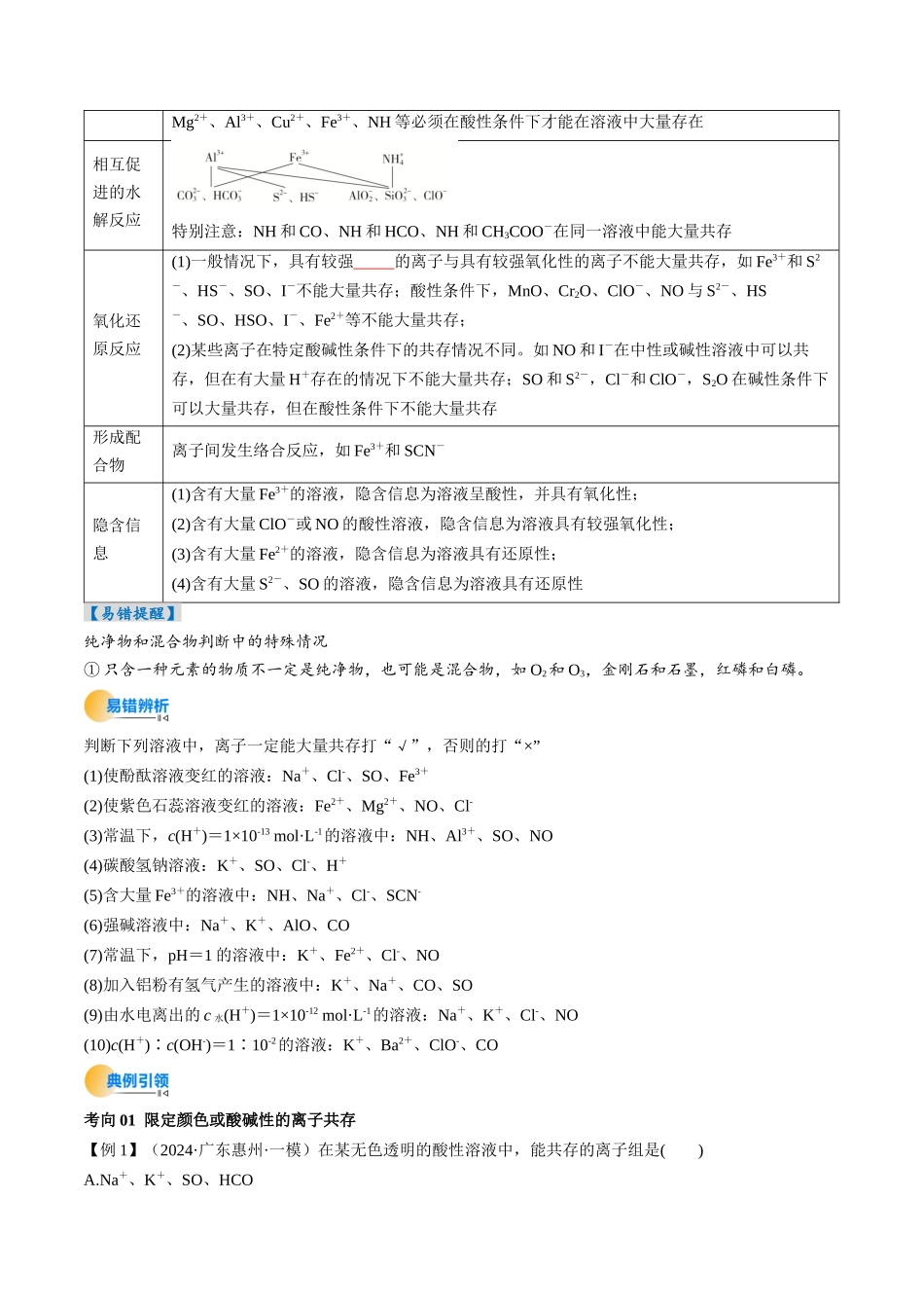 考点03 离子共存 离子检验与推断(核心考点精讲精练)-(新高考通用)(学生版).docx_第3页