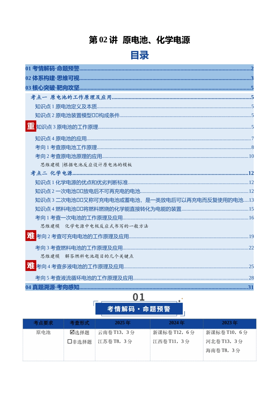 第02讲 原电池、化学电源（复习讲义）（全国通用）（教师版）.docx_第1页