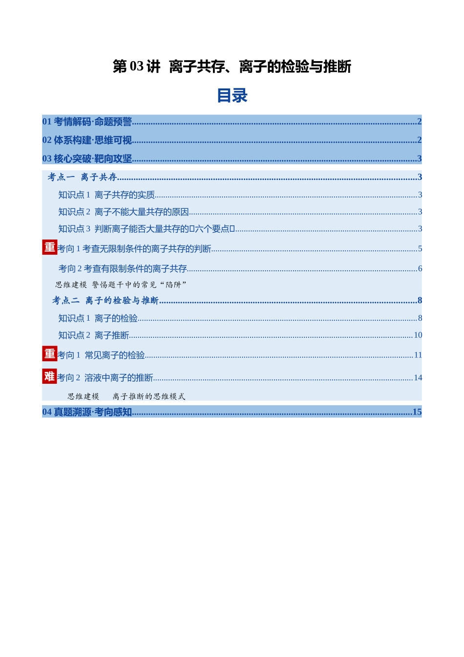 第03讲 离子共存、离子的检验与推断(复习讲义)(安徽专用)(学生版).docx_第1页