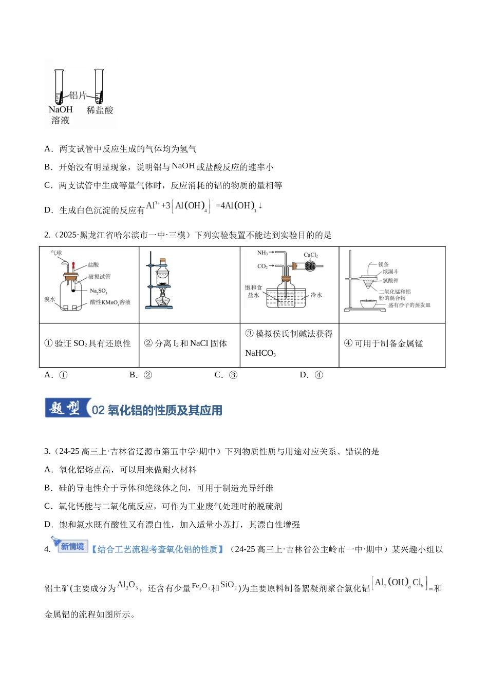 第03讲 铝及其重要化合物(专项训练)(黑吉辽蒙专用)(学生版).docx_第2页