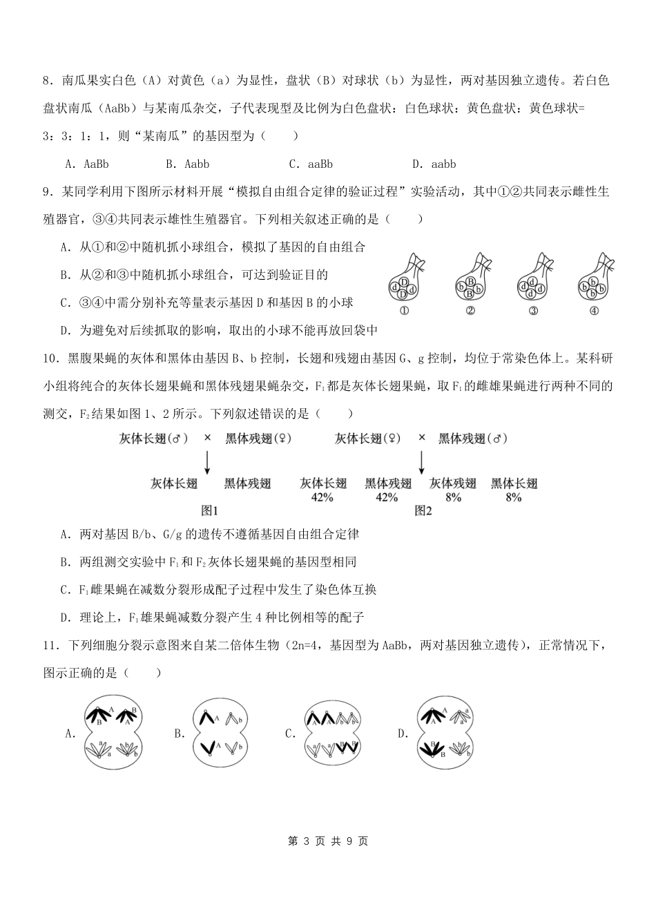 2028届高一下学期期中生物试题.pdf_第3页