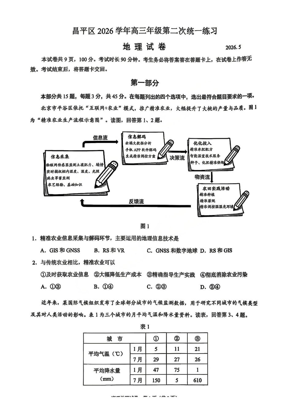 地理北京市昌平区2026年高三年级第二次统一练习(昌平高三二模)(5.6-5.9).pdf_第1页