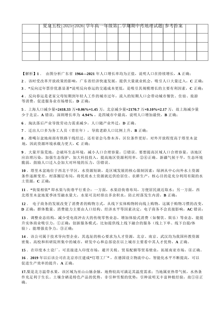 地理福建厦门市厦泉五校2025-2026学年高一年级第二学期期中联考(5.7-5.9)(1).docx_第1页