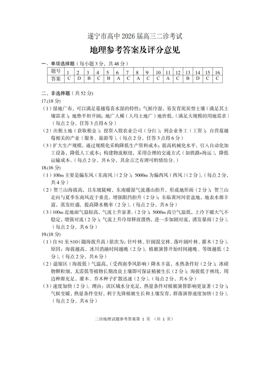 地理四川遂宁市2026届高三年级二诊考试(遂宁高三二诊)(4.26-4.28)(1).docx_第1页