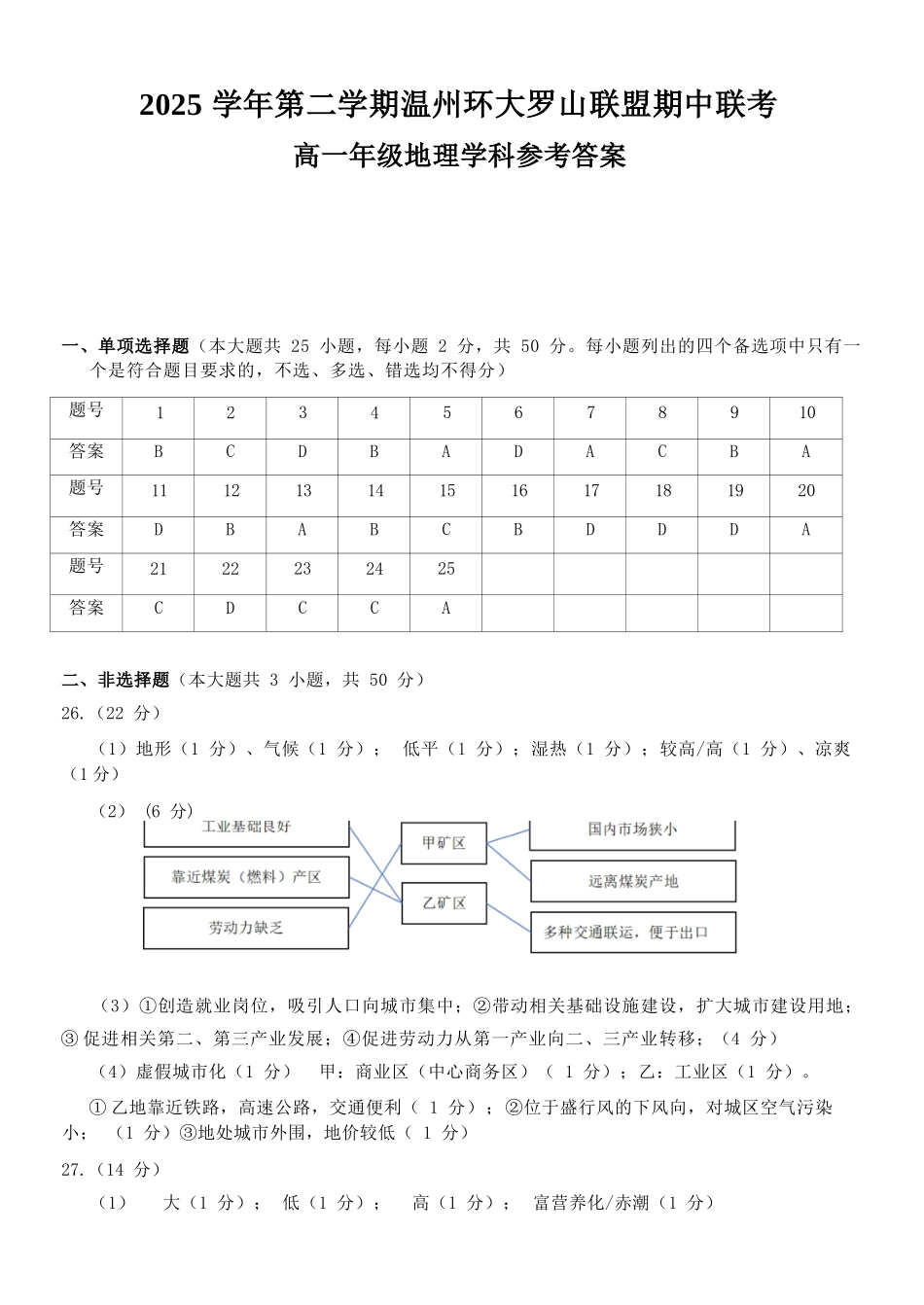 地理浙江温州市2025学年第二学期温州环大罗山联盟高一年级期中联考(4.22-4.24)(1).docx_第1页