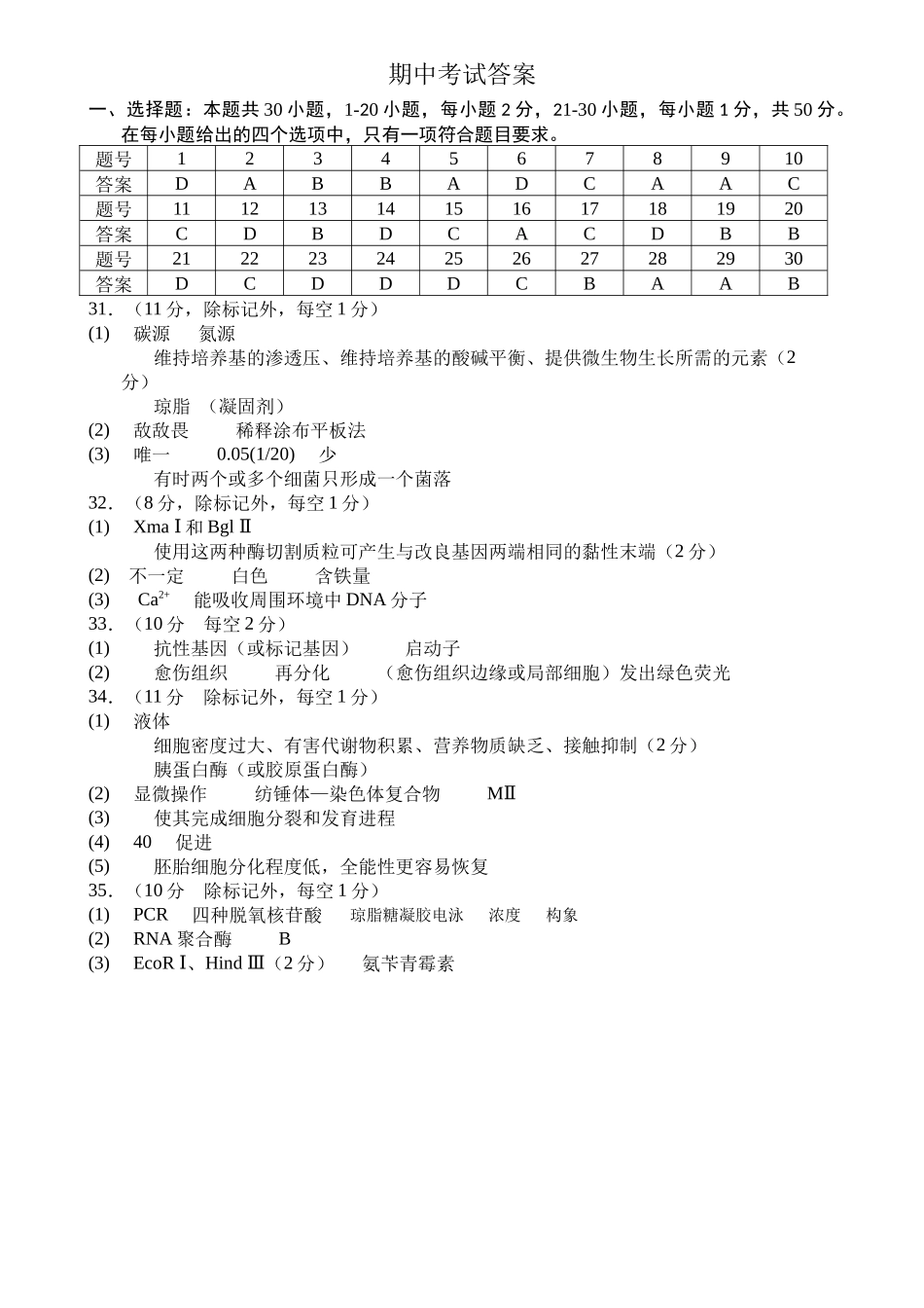 哈尔滨市第六中学校2024级高二下学期期中考试生物答案.docx_第1页