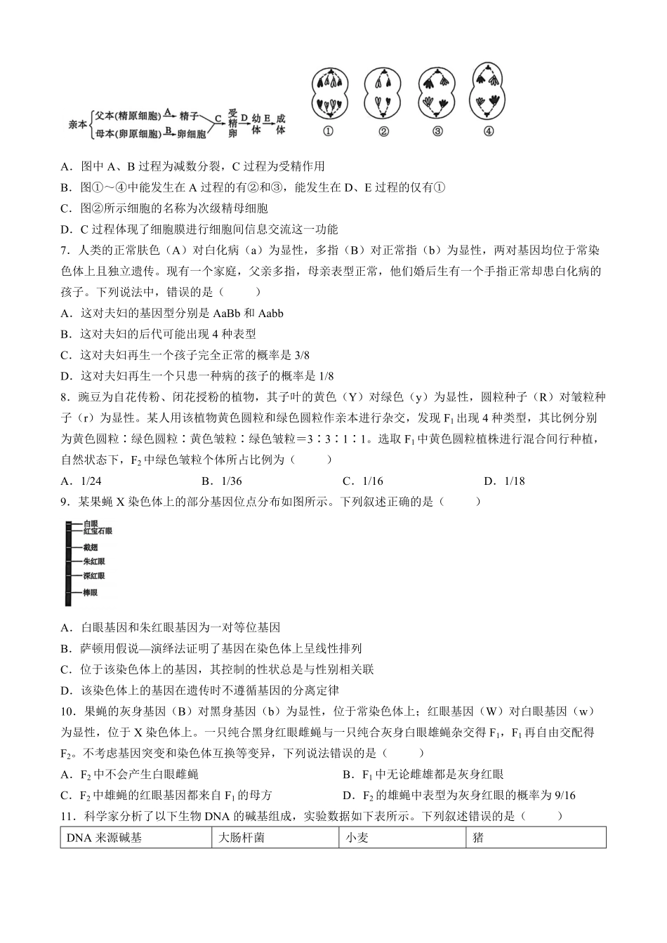 湖南长沙市雅礼中学2025-2026学年高一下学期期中考试生物试卷含解析.pdf_第2页